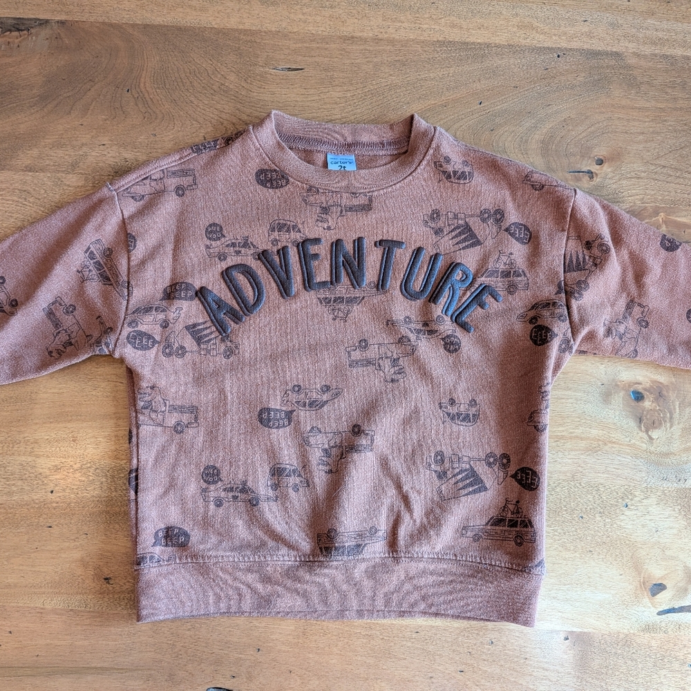 Carter's Toddler Boys Brown Adventure Sweatshirt Size 2T Long Sleeve Pullover